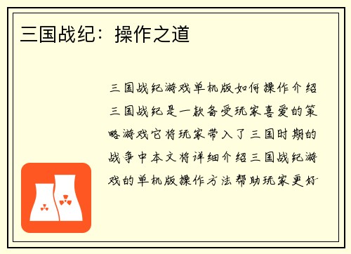 三国战纪：操作之道